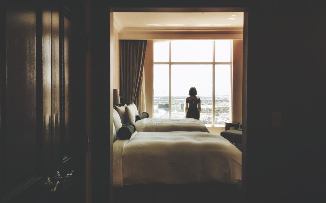woman in hotel room